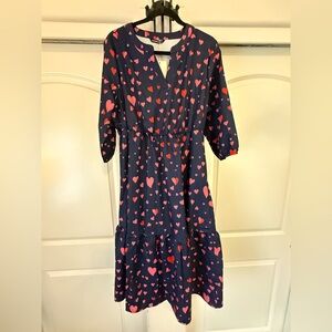BloomChic Navy Dress with Pink Heart Pattern